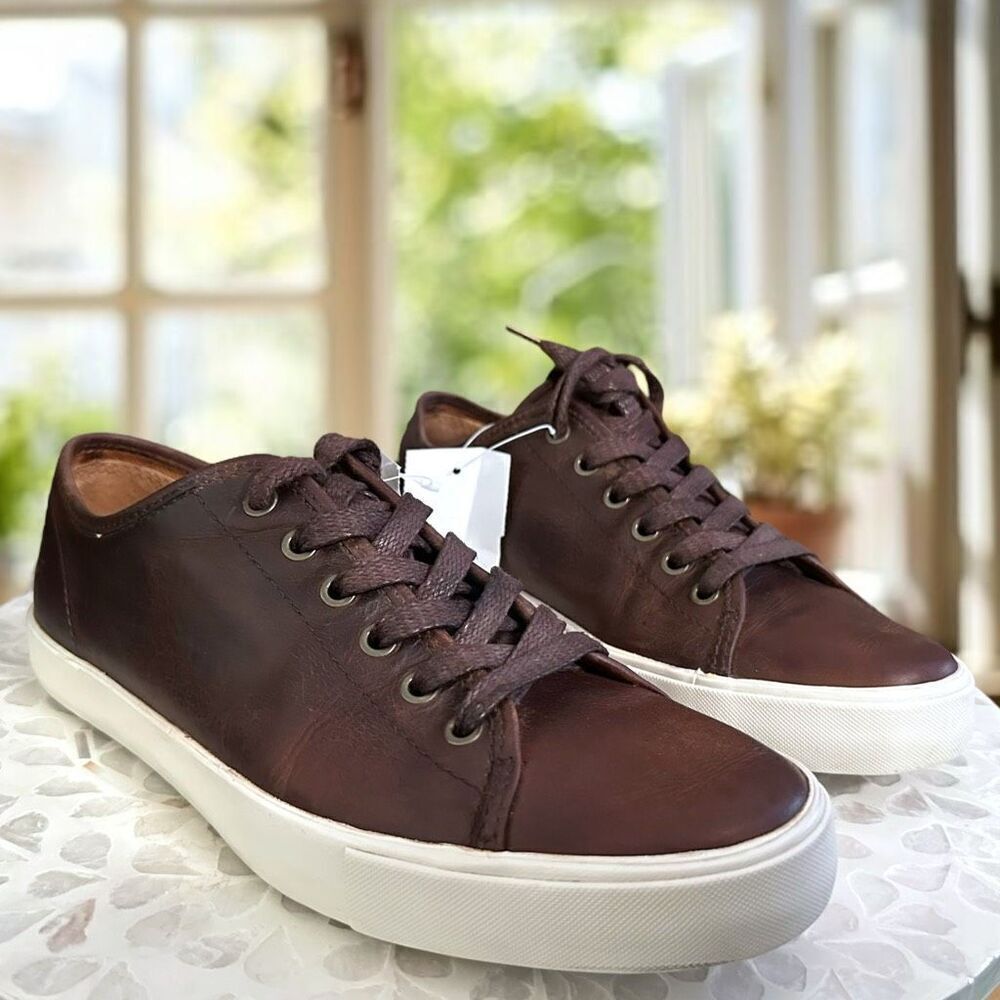 FRYE Vintage Italian Full Grain Leather Low Lace Sneaker Shoes Size 9 - Picture 6 of 13